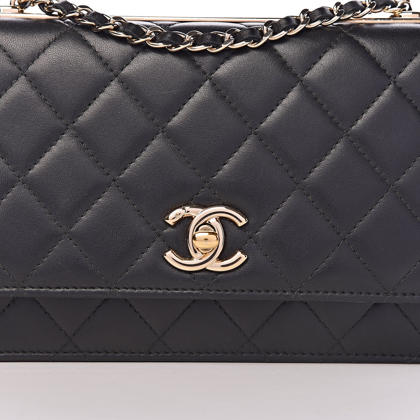 Lambskin Quilted Trendy CC Wallet On Chain WOC Black
