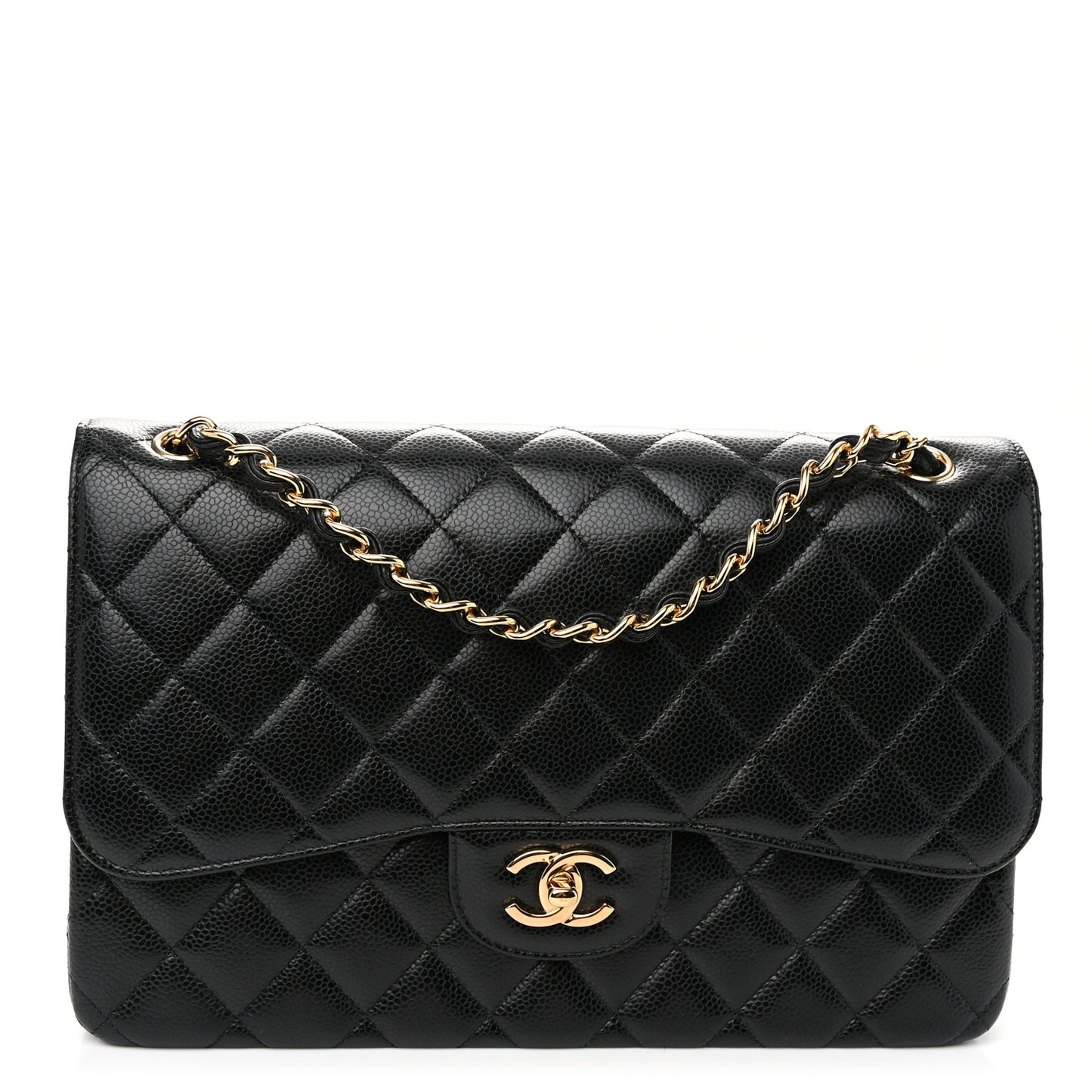 Caviar Quilted Jumbo Double Flap Black