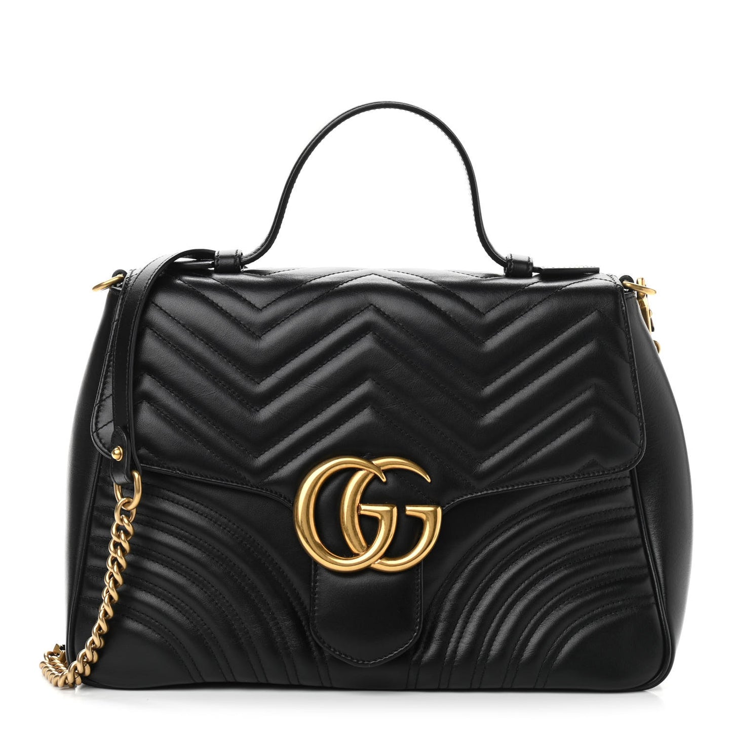 Calfskin Matelasse Medium GG Marmont Top Handle Shoulder Bag Black