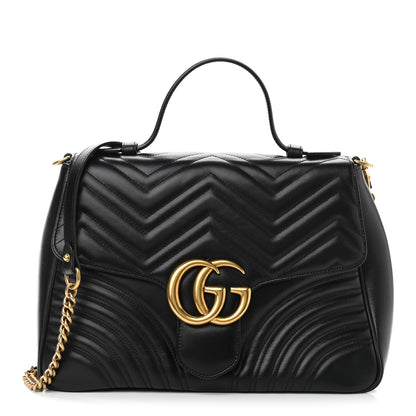 Gucci Calfskin Matelasse Medium GG Marmont Top Handle Shoulder Bag Black 1 of 10