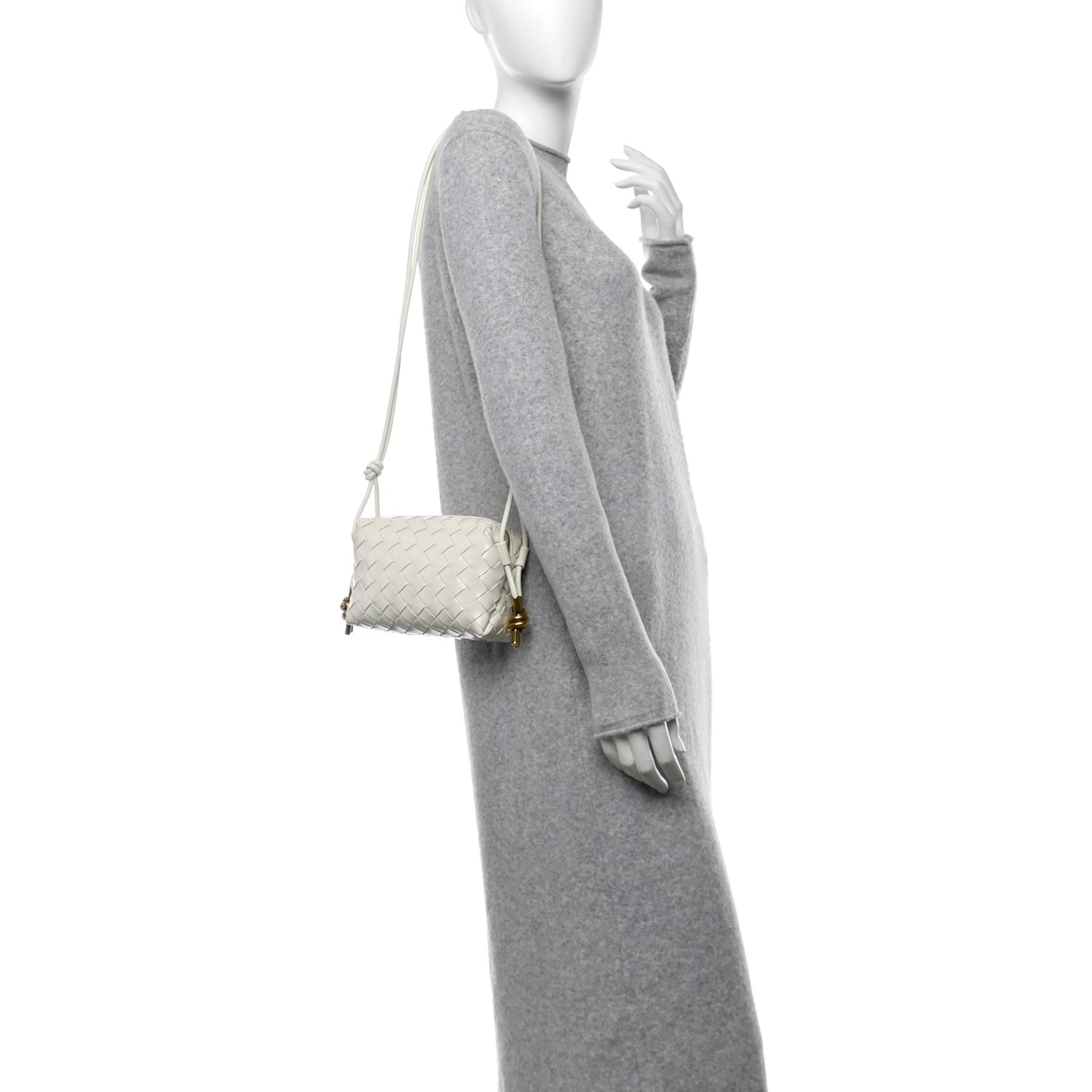 Nappa Intrecciato Metallic Knot Mini Loop Camera Bag Bone