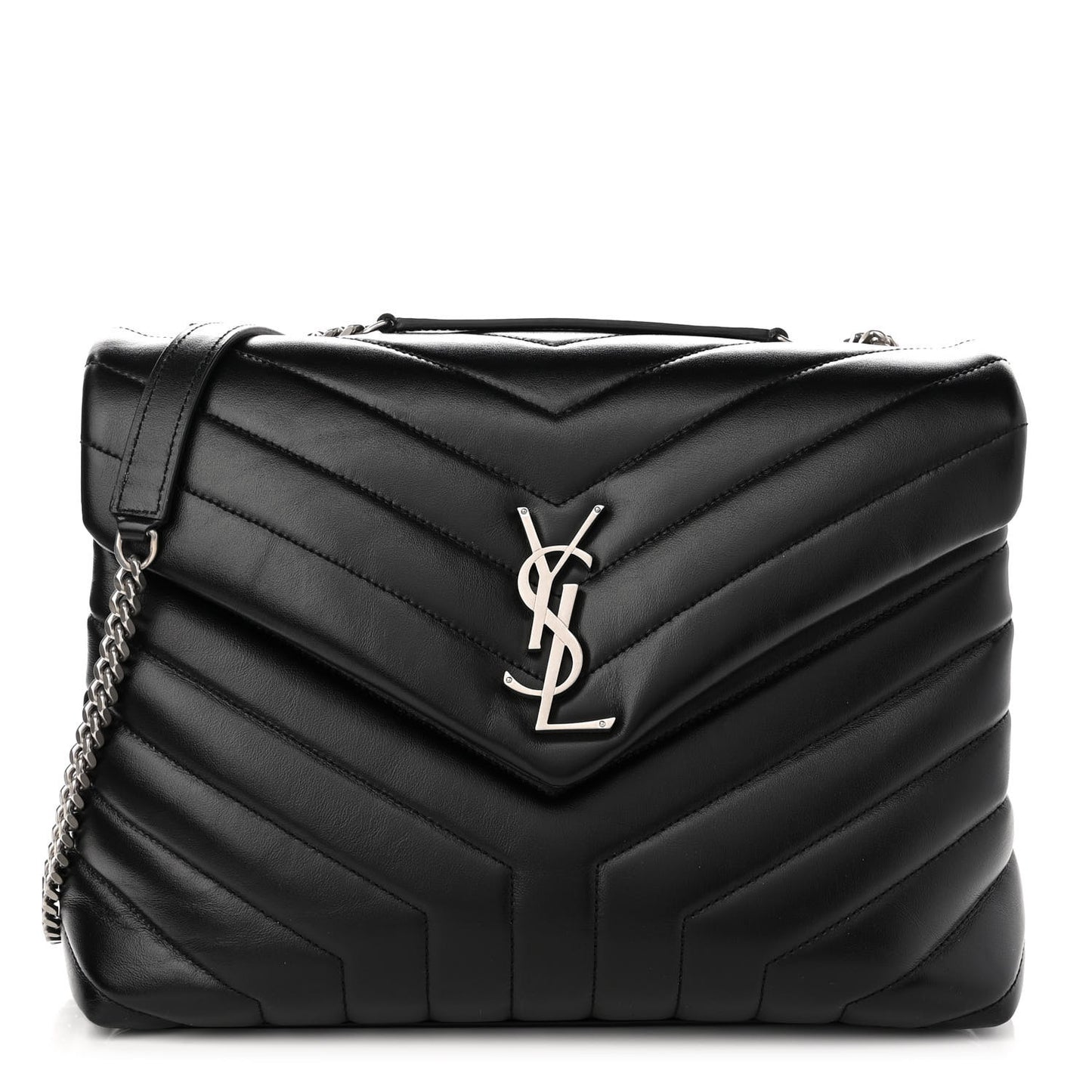 Calfskin Y Quilted Monogram Medium Loulou Chain Satchel Black
