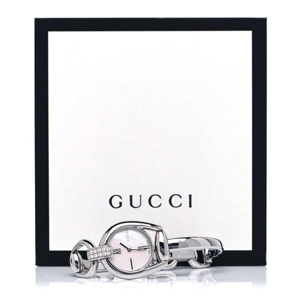 Gucci Stainless Steel Diamond Pave Mother of Pearl 28mm Horsebit Quartz Watch 5 of 5