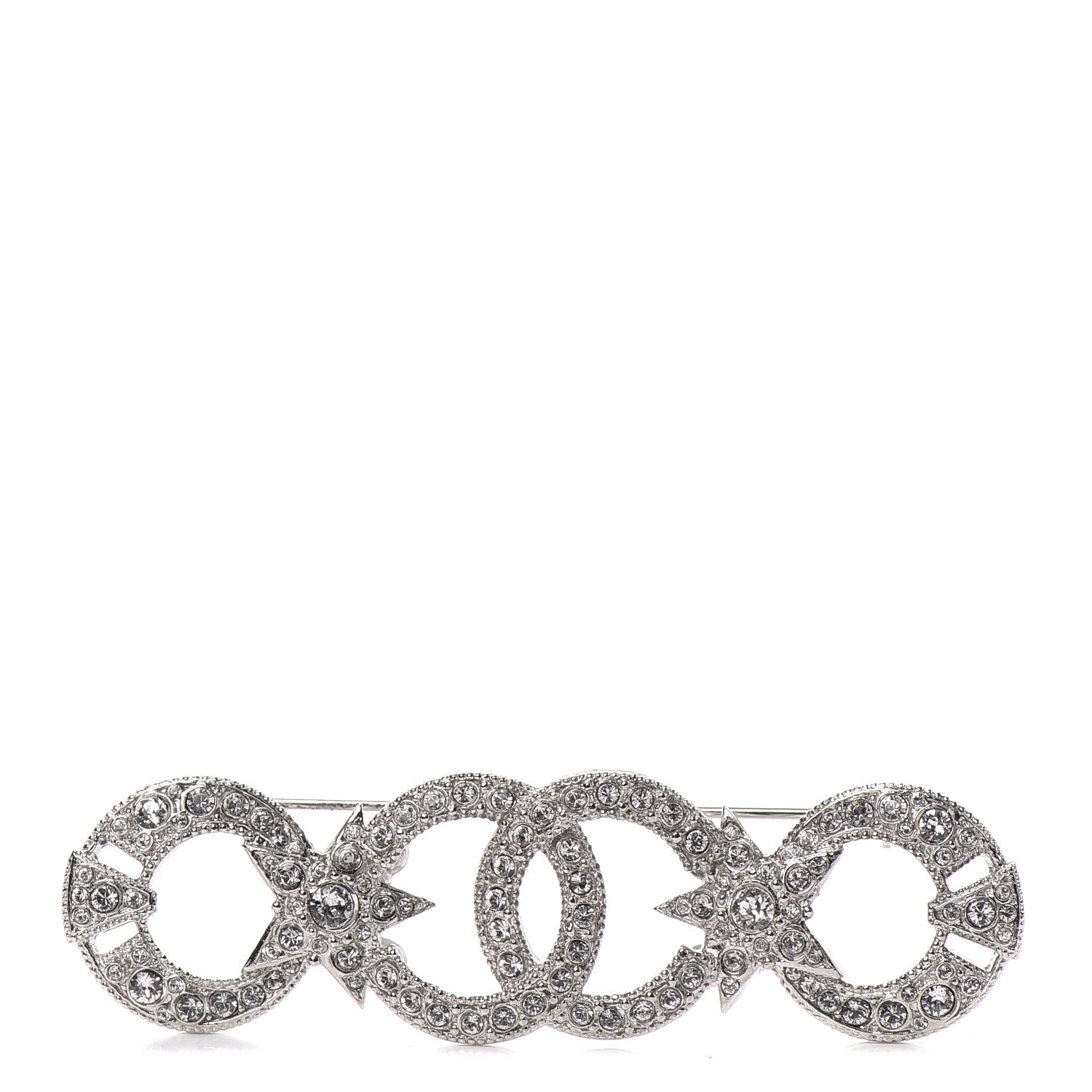 Chanel Crystal CC Star Brooch Silver 1 of 4