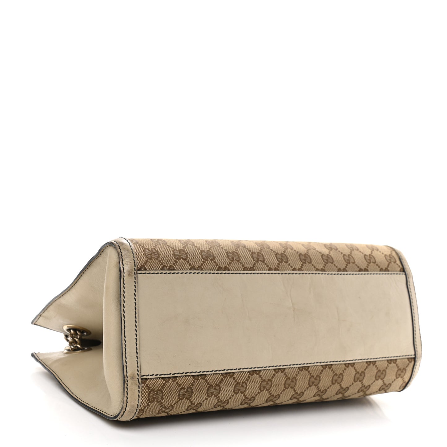 Monogram Margaux Calfskin Large Emily Chain Shoulder Bag Beige Ebony Mystic White