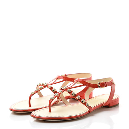 Chanel Patent Camellia Thong Sandals 40.5 Orange 3 of 10