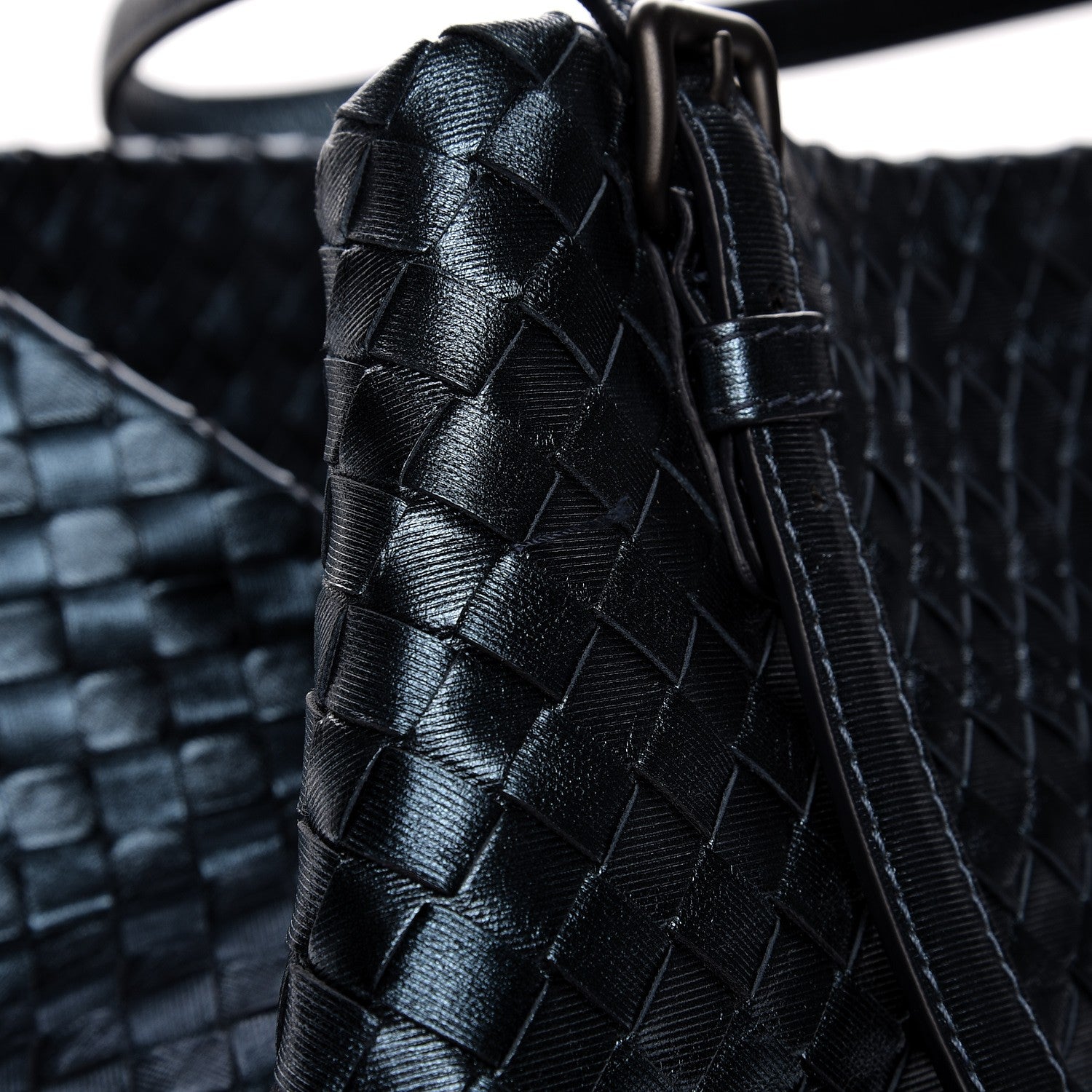 Bottega Veneta Metallic Grosgrain Intrecciato Medium A Shape Seamless Tote Blue 9 of 9