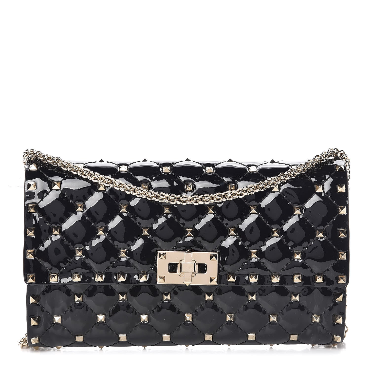 Valentino Garavani Patent Rockstud Spike Wallet on Chain Black 1 of 9