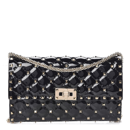Valentino Garavani Patent Rockstud Spike Wallet on Chain Black 1 of 9