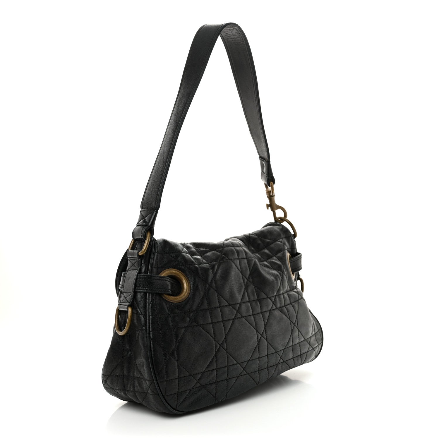 Christian Dior Lambskin Cannage Flap Messenger Bag Black 3 of 15