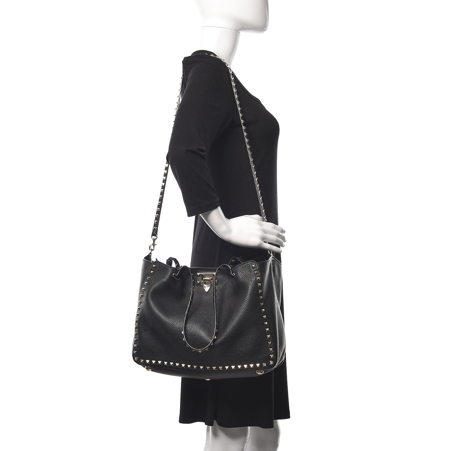 Alce Printed Calfskin Medium Rockstud Tote Black