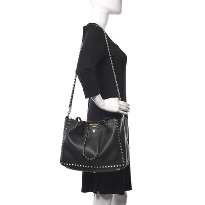 Valentino Garavani Alce Printed Calfskin Medium Rockstud Tote Black 3 of 14