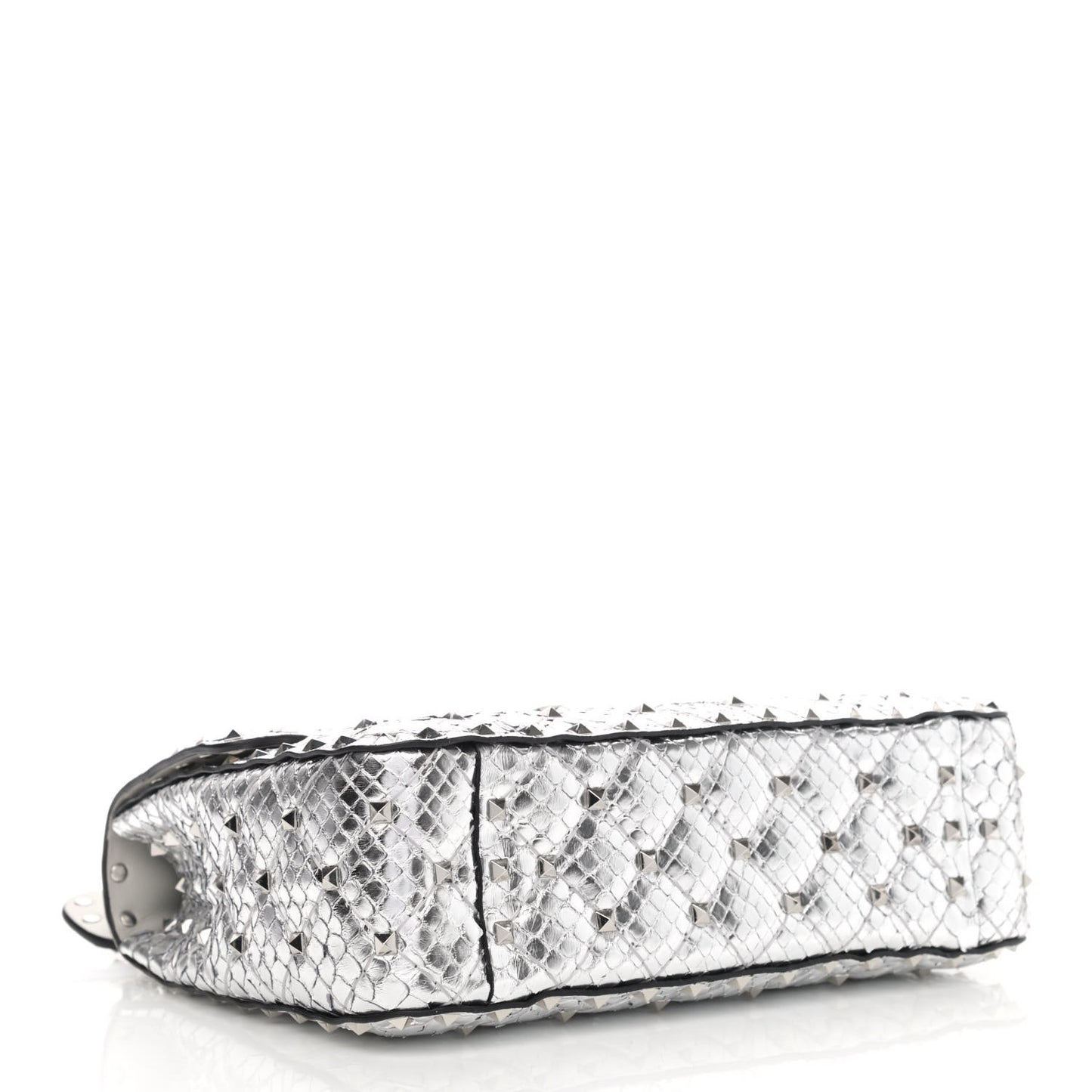 Metallic Watersnake Medium Rockstud Spike Shoulder Bag Silver