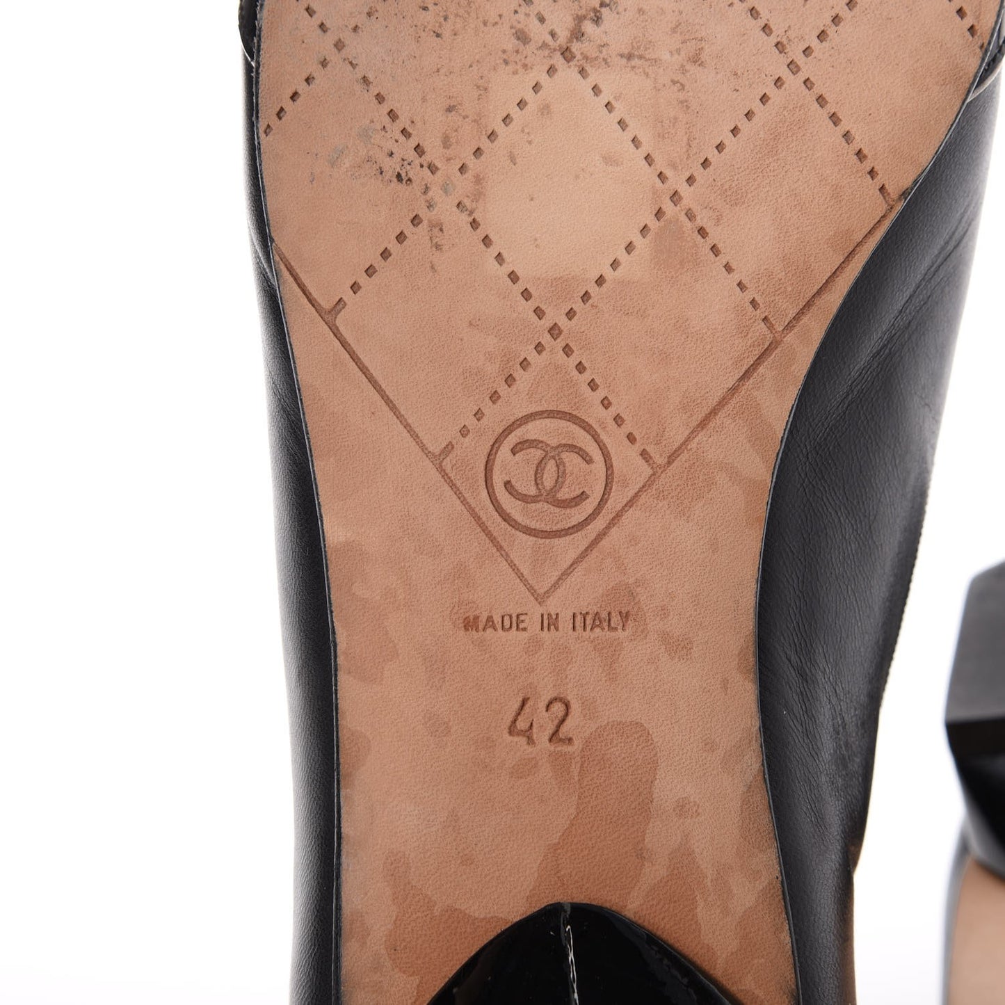 Lambskin Patent CC Cap Toe Ballerina Flats 42 Black