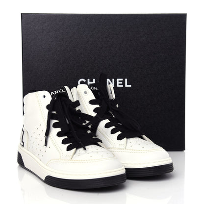 Chanel Calfskin Womens Logo High Sneakers 37 White Black 11 of 11