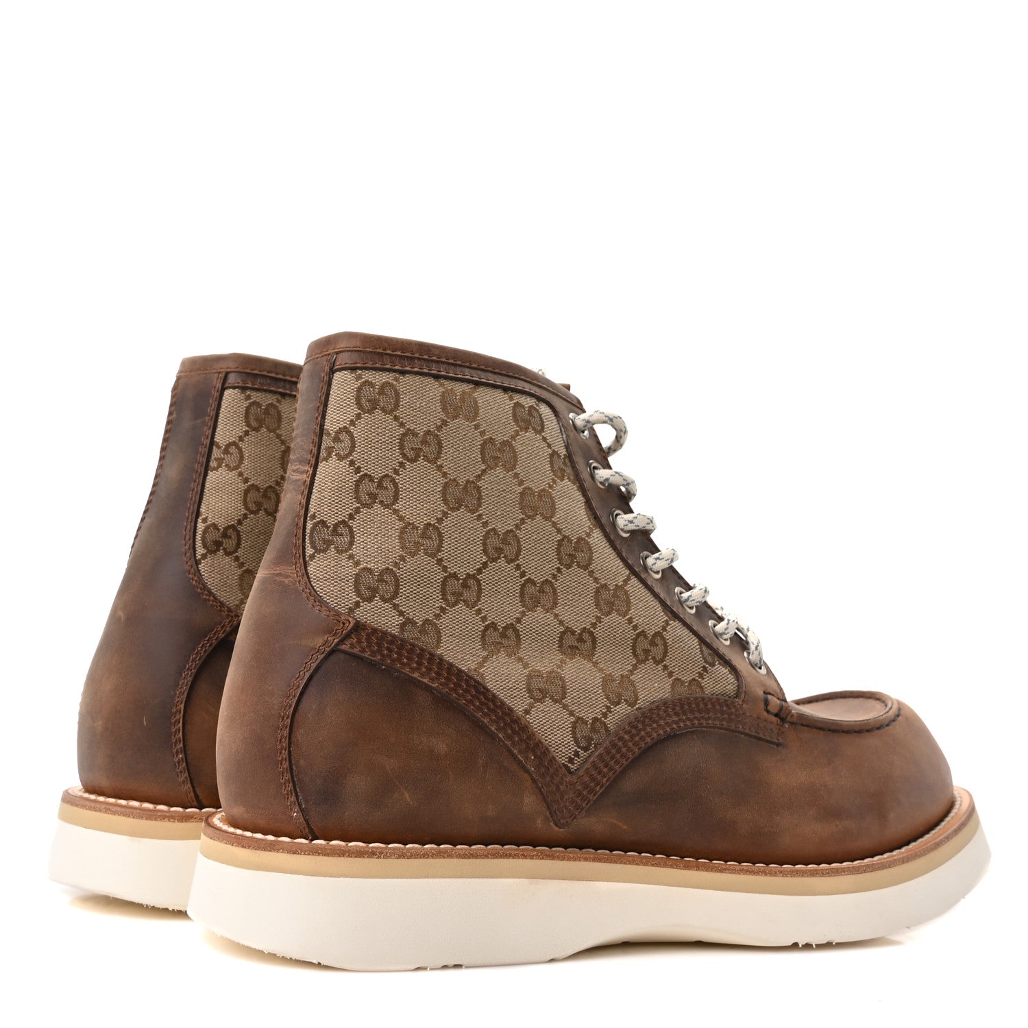 Gucci Garrett Calfskin Monogram Mens Ala Boots 12 Beige Ebony Cuir 5 of 9