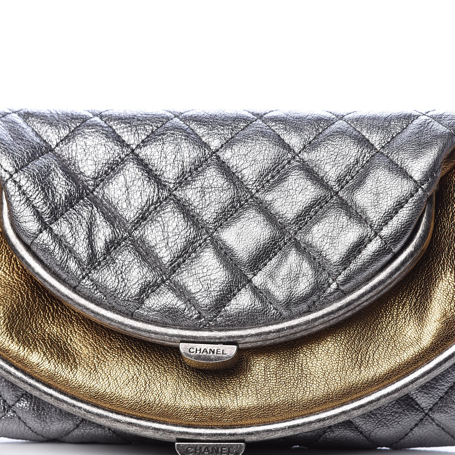 Chanel Metallic Goatskin Quilted Frame Clasp Flap Clutch Silver Gold 9 of 11