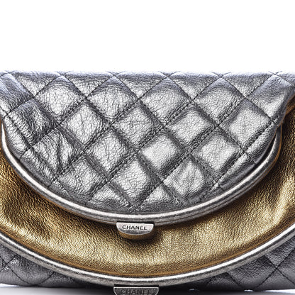 Chanel Metallic Goatskin Quilted Frame Clasp Flap Clutch Silver Gold 9 of 11