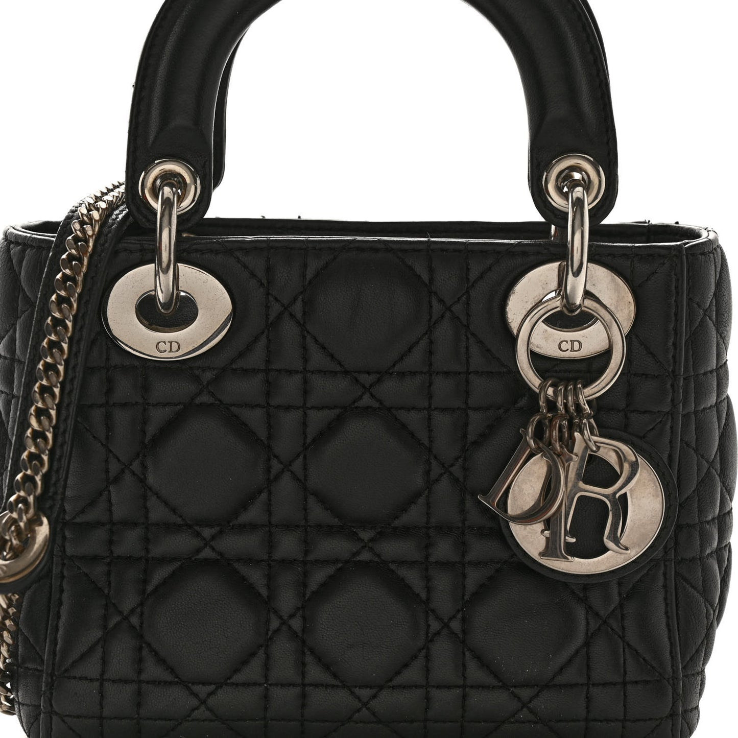 CHRISTIAN DIOR Lambskin Cannage Mini Lady Dior Black