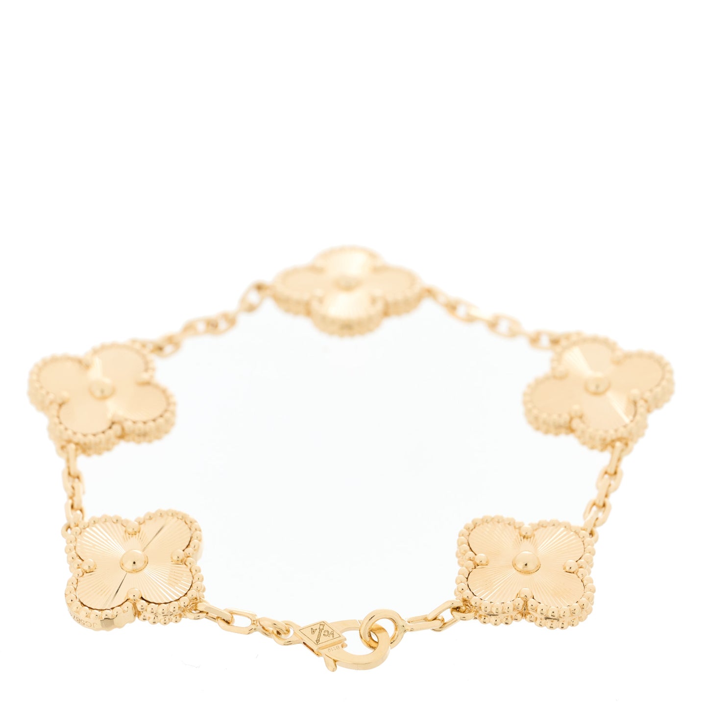 18K Yellow Gold 5 Motifs Guilloche Vintage Alhambra Bracelet