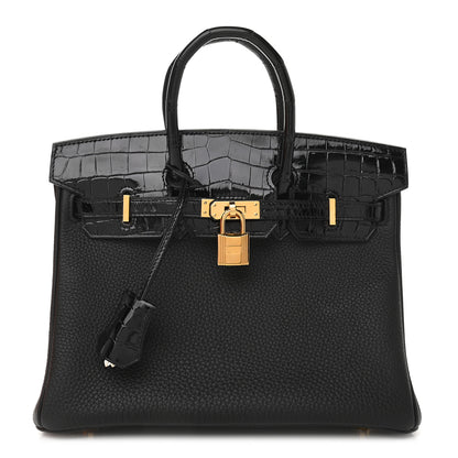 Hermes Togo Shiny Niloticus Crocodile Birkin Touch 25 Black 1 of 9