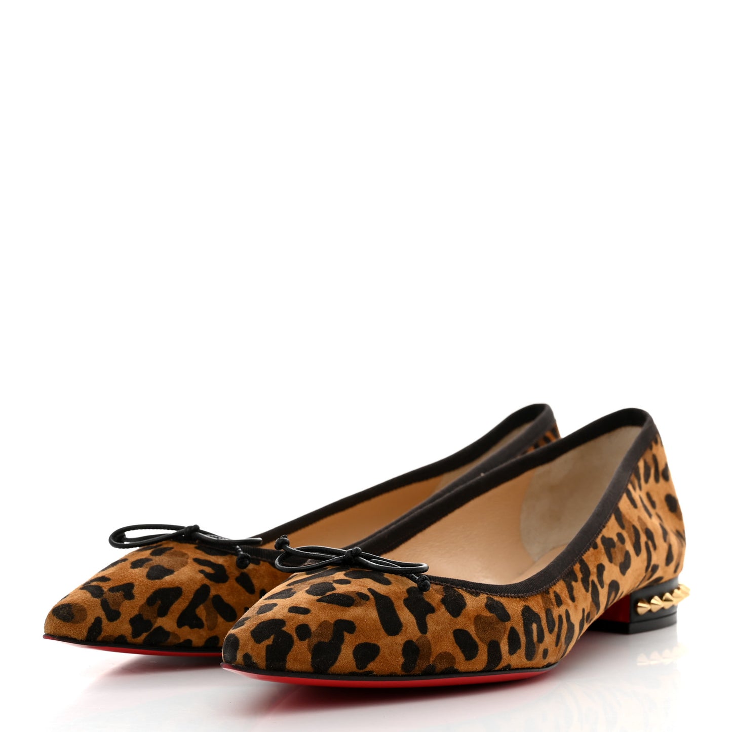 Veau Velours Nappa Leopard Print Spiked Hall Flats 41 Caramel