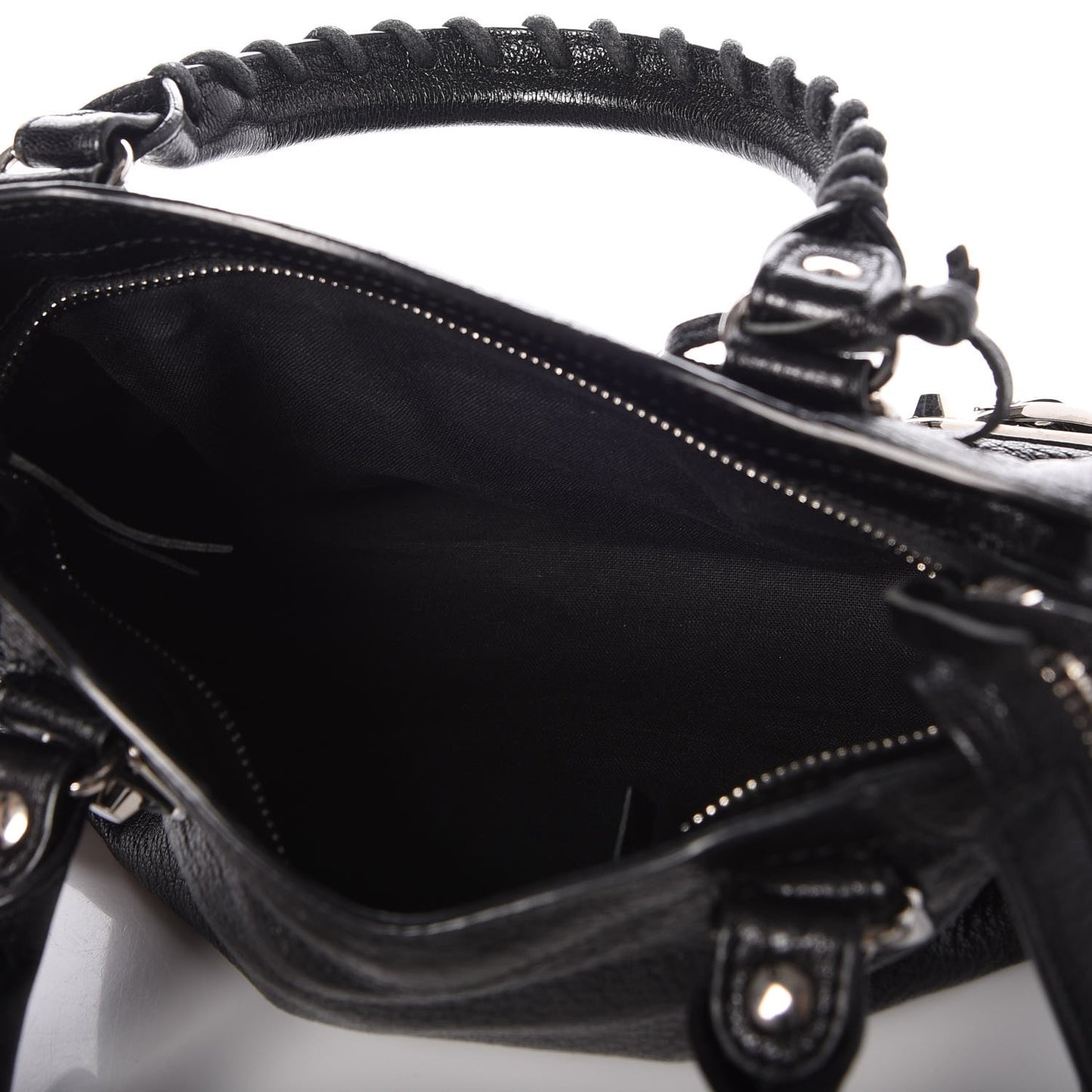 Chevre Silver Metallic Edge Hardware Mini City Black