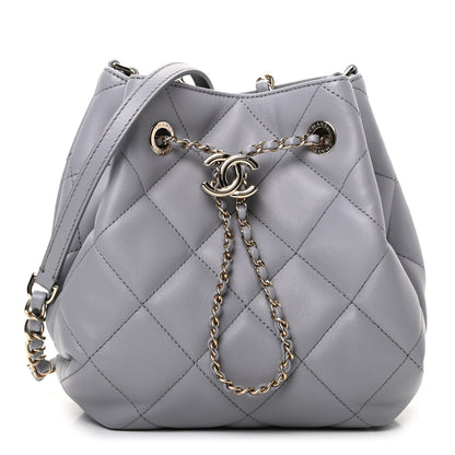 Chanel Lambskin Quilted CC Dweller Drawstring Bucket Bag Light Grey 1 of 10