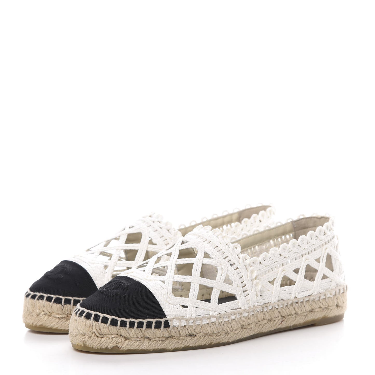Woven Fabric Grosgrain CC Espadrilles 38 Beige Black