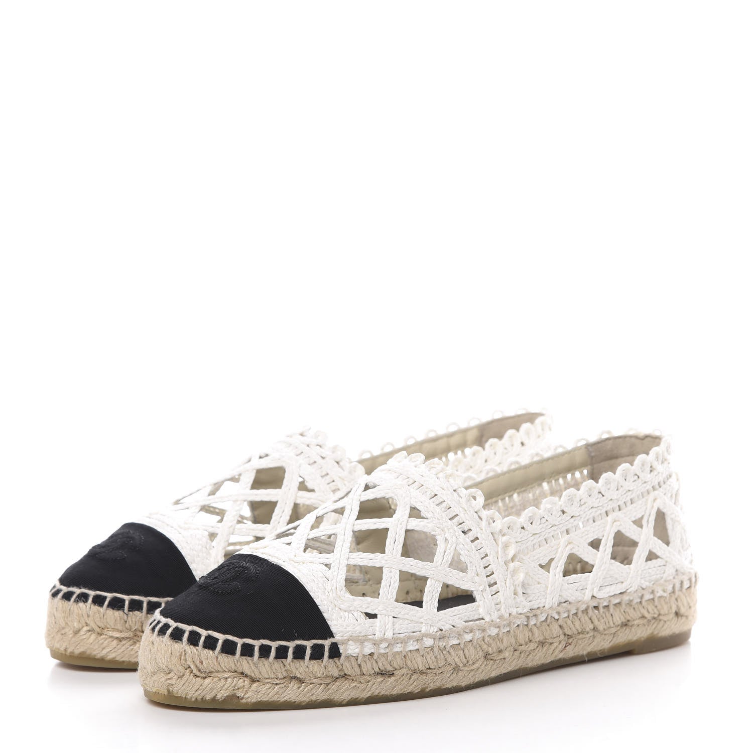 Chanel Woven Fabric Grosgrain CC Espadrilles 38 Beige Black 3 of 10