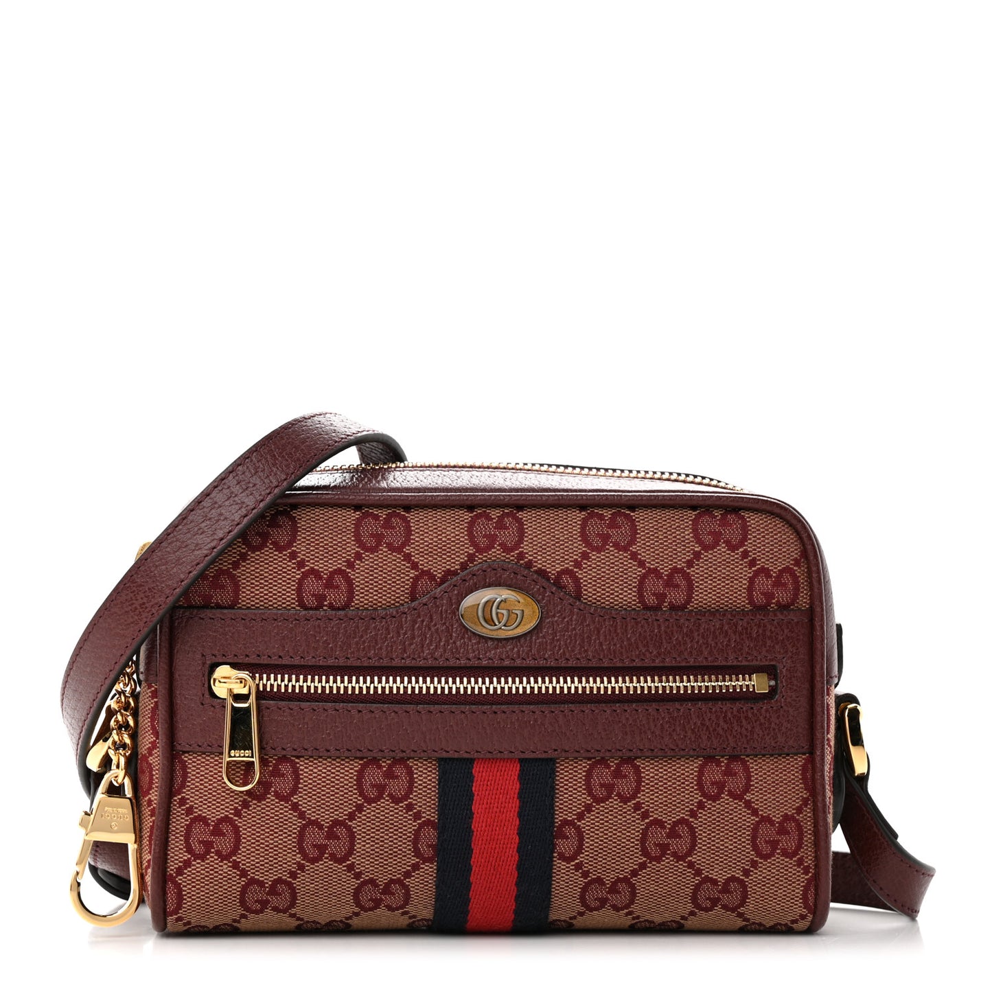 Monogram Textured Dollar Calfskin Web Mini Ophidia Shoulder Bag Sahara Rubino Chardonnay