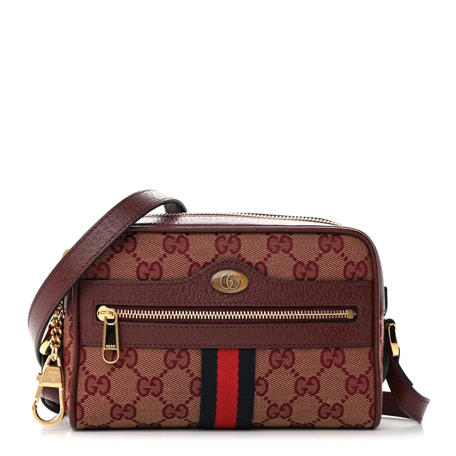 Gucci Monogram Textured Dollar Calfskin Web Mini Ophidia Shoulder Bag Sahara Rubino Chardonnay 1 of 14