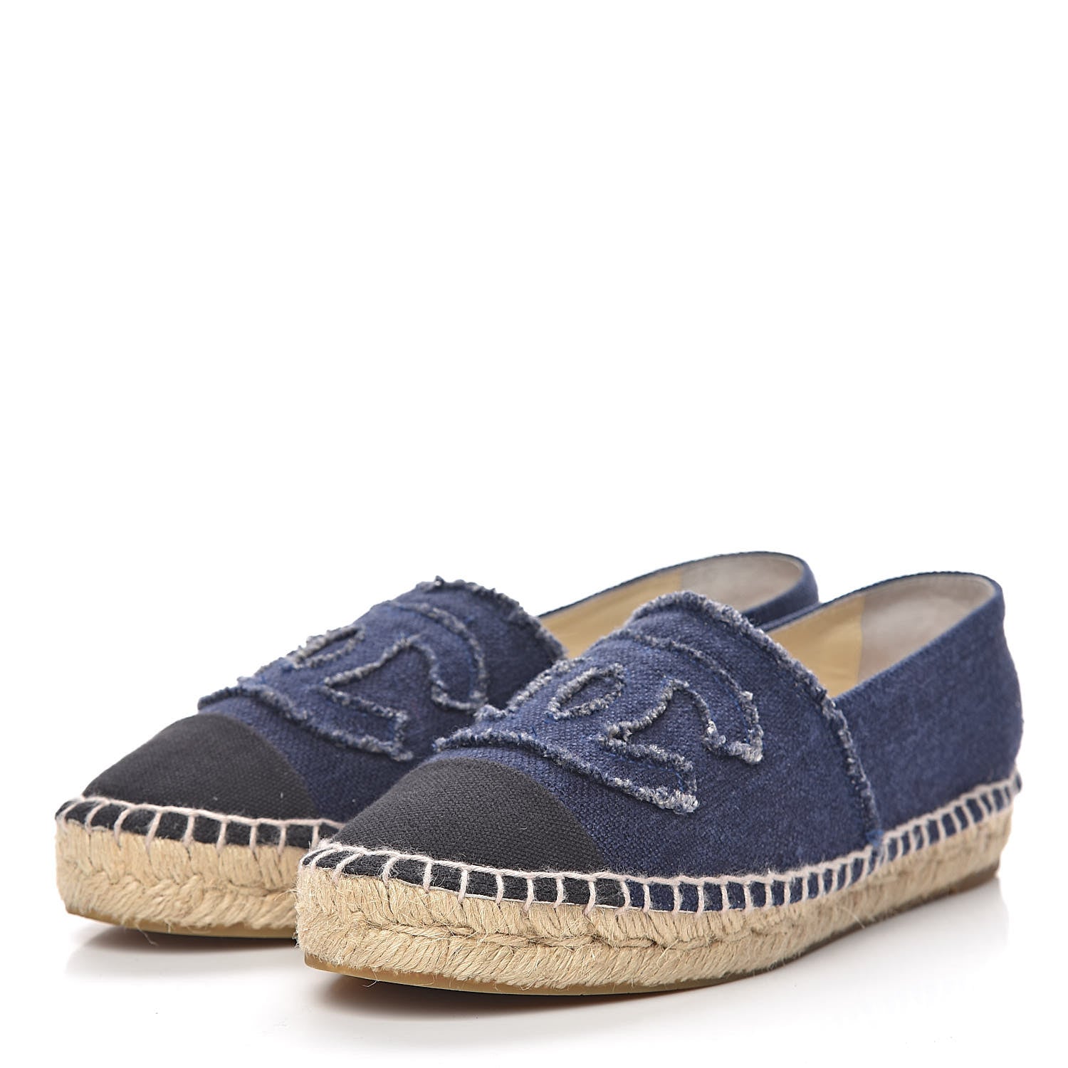 Chanel Denim Toile CC Espadrilles 38 Navy Black 3 of 9