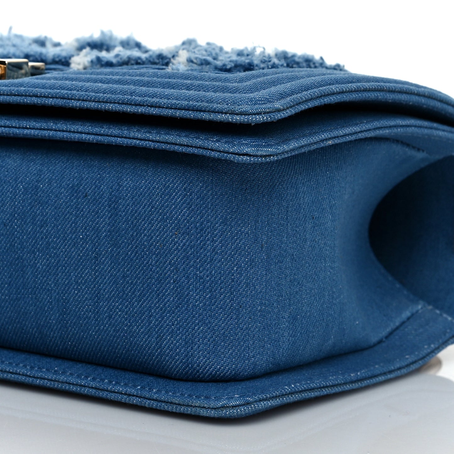 Denim Pleated Medium Boy Flap Light Blue
