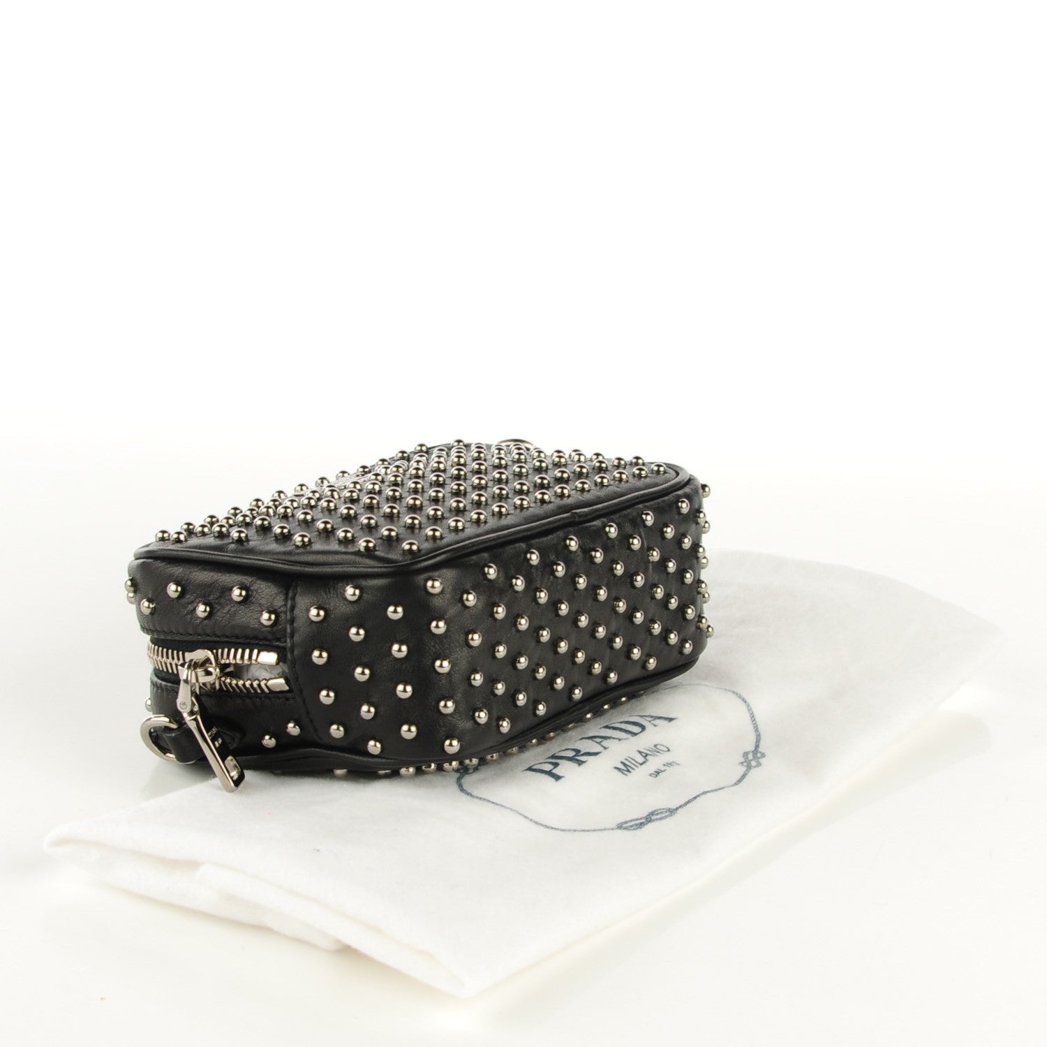 Prada Calfskin Studded Crossbody Bag Nero Black 4 of 10