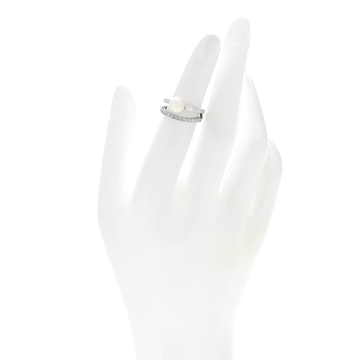 Mikimoto 18K White Gold Diamond Akoya Pearl 7mm Open Band Ring 47 4.25 2 of 6