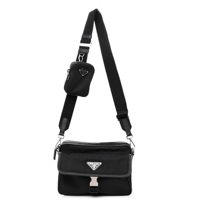 Prada Re-Nylon Saffiano Pocket Single Snap Buckle Shoulder Bag Black 1 of 12
