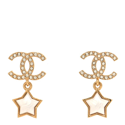 Chanel Metal Crystal Pearl CC Star Earrings Gold Pearly White 1 of 4
