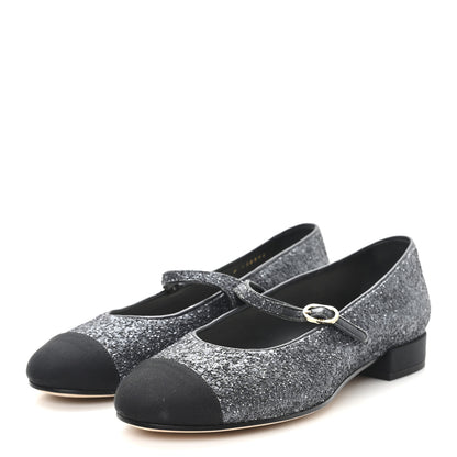 Chanel Glitter Grosgrain Cap Toe Mary Jane Flats 36.5 Gray 4 of 9
