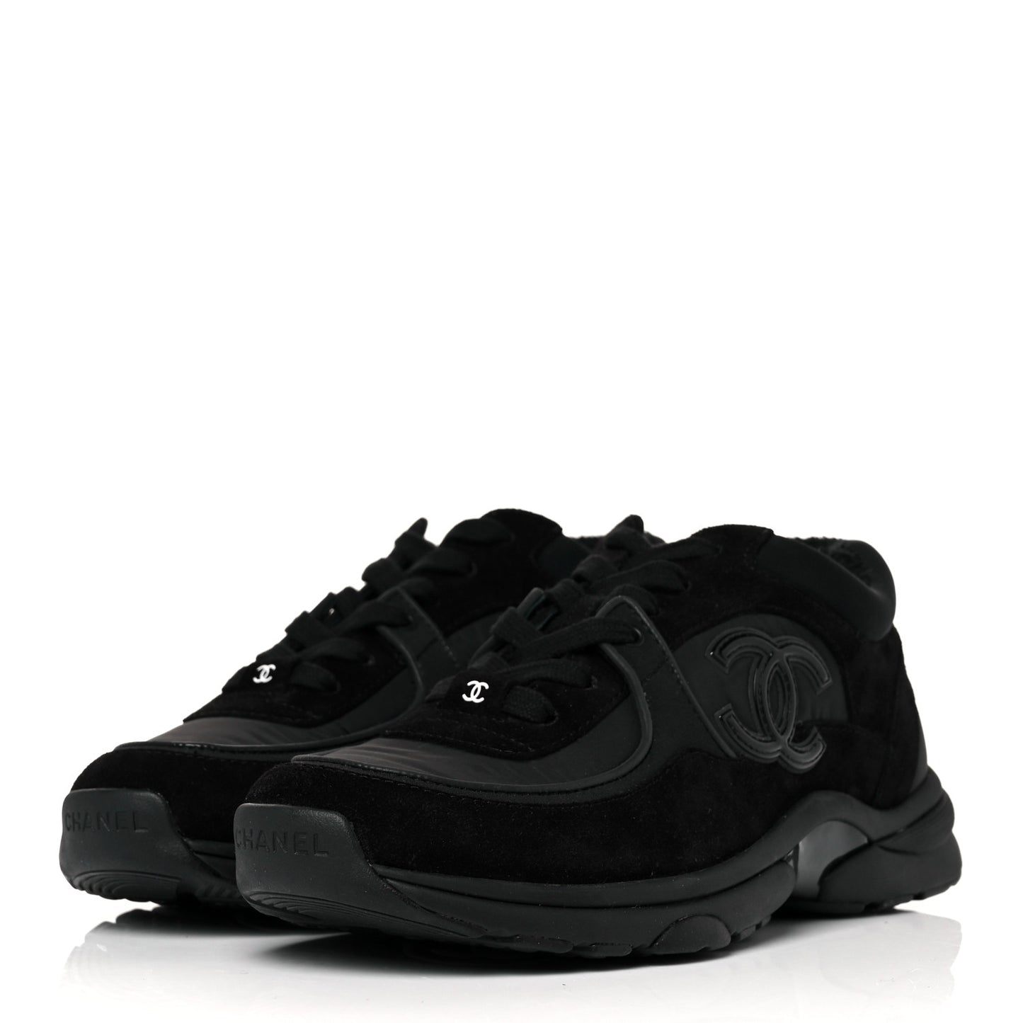 Nylon Calfskin Suede CC Sneakers 38 Black