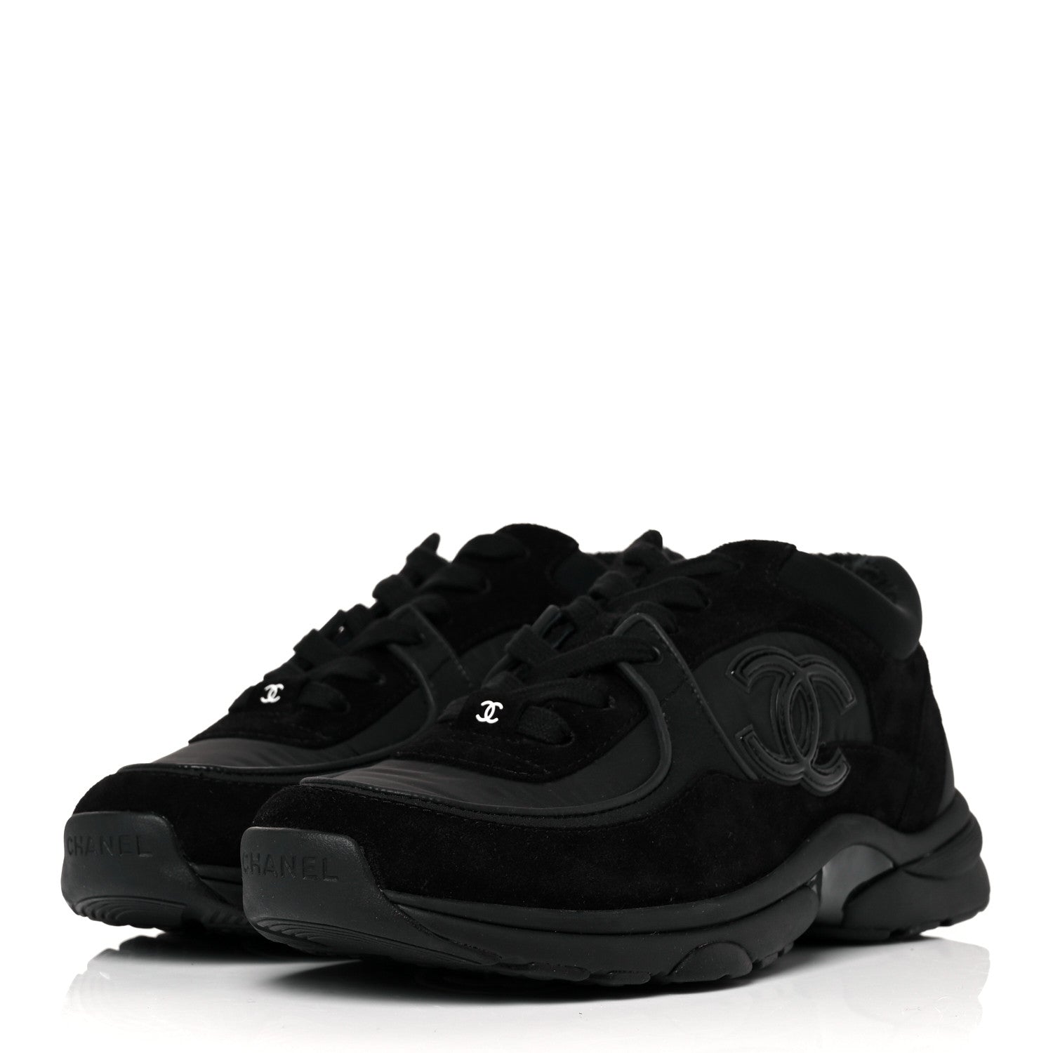 Chanel Nylon Calfskin Suede CC Sneakers 38 Black 3 of 9