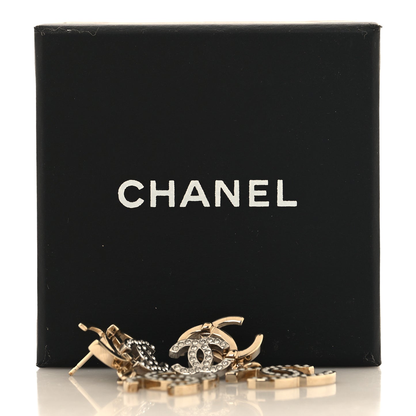 Crystal Pearl Double CC Drop Earrings Gold Silver