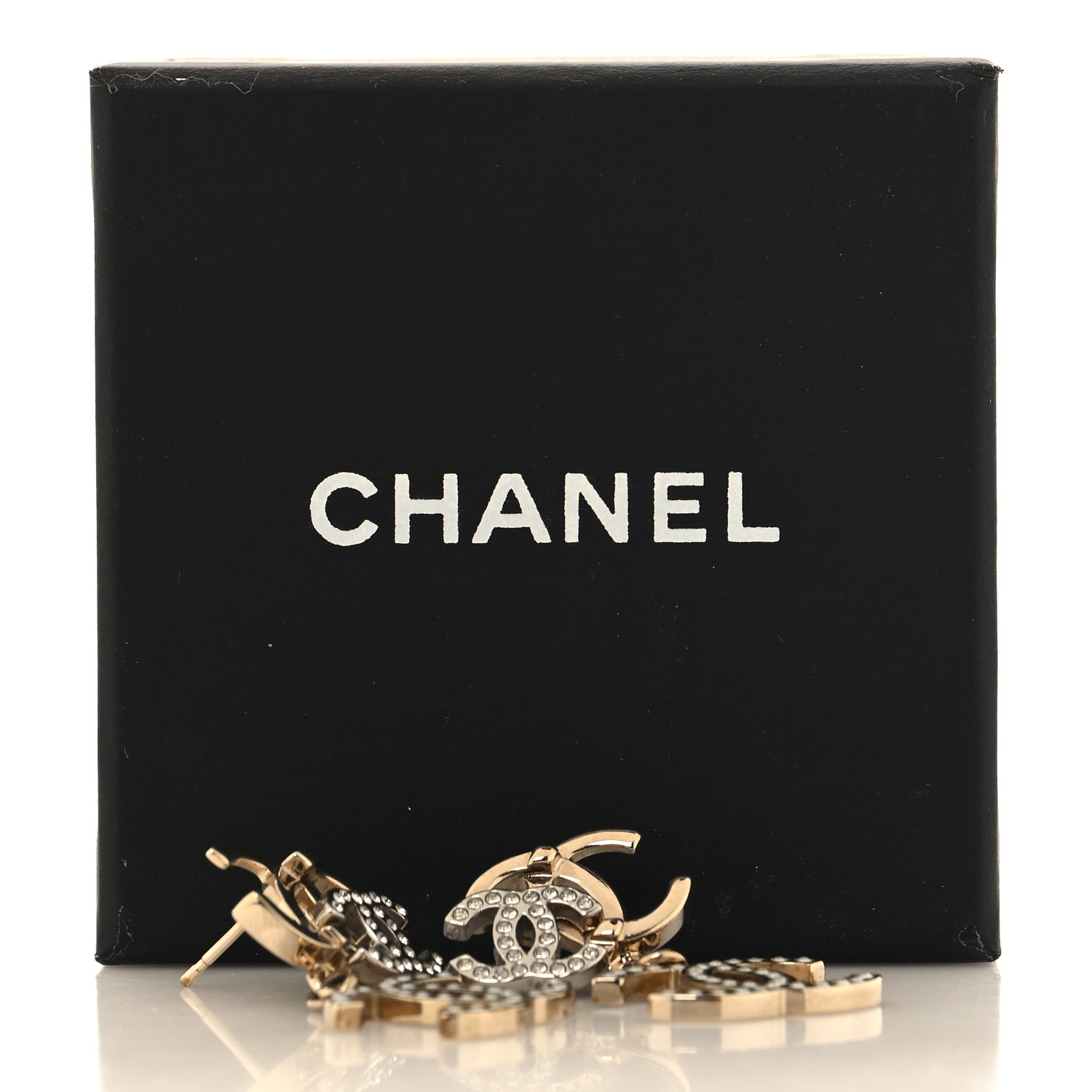 Chanel Crystal Pearl Double CC Drop Earrings Gold Silver 5 of 5