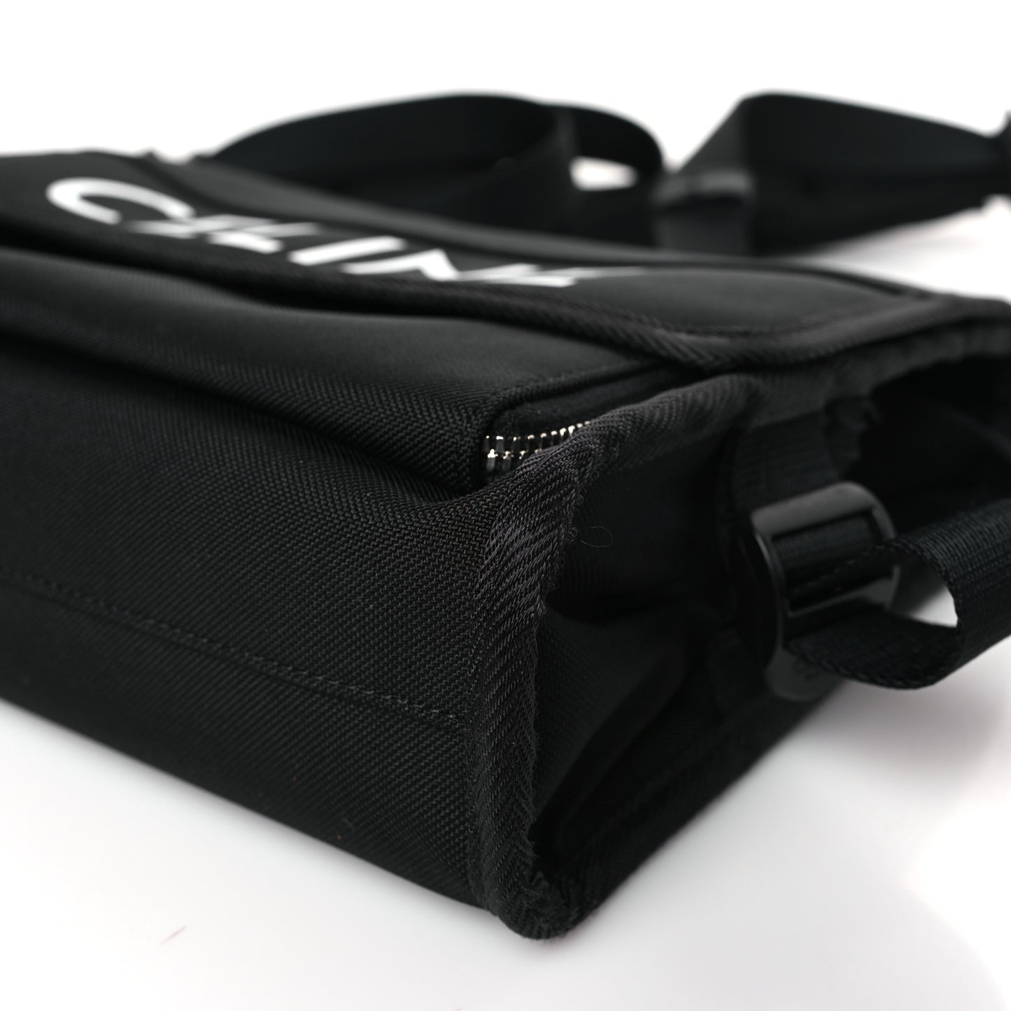 Cotton Gabardine Logo Print Messenger Bag Black
