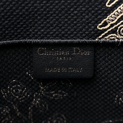 Christian Dior Canvas Embroidered Large Ornamental Cornely Book Tote Black Beige 6 of 10