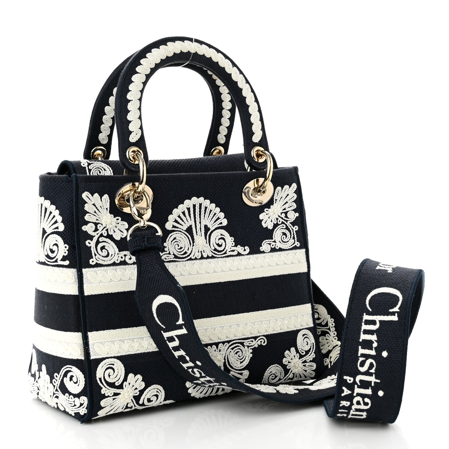 Christian Dior Embroidered Cornely Medium Lady D-Lite Blue White 3 of 9