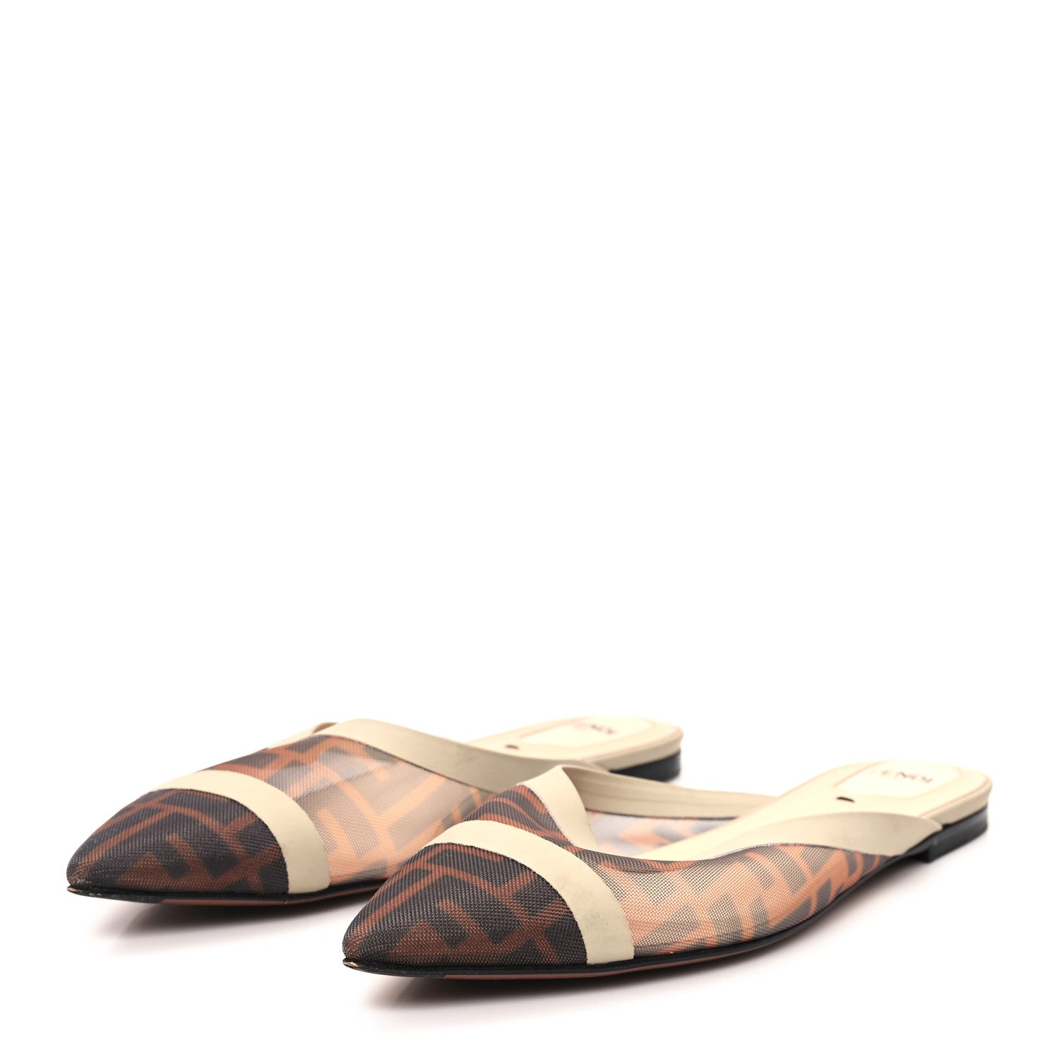 Fendi Technical Mesh Vitello FF Colibri Flat Mules 39 Tobacco Moro Camelia 4 of 10