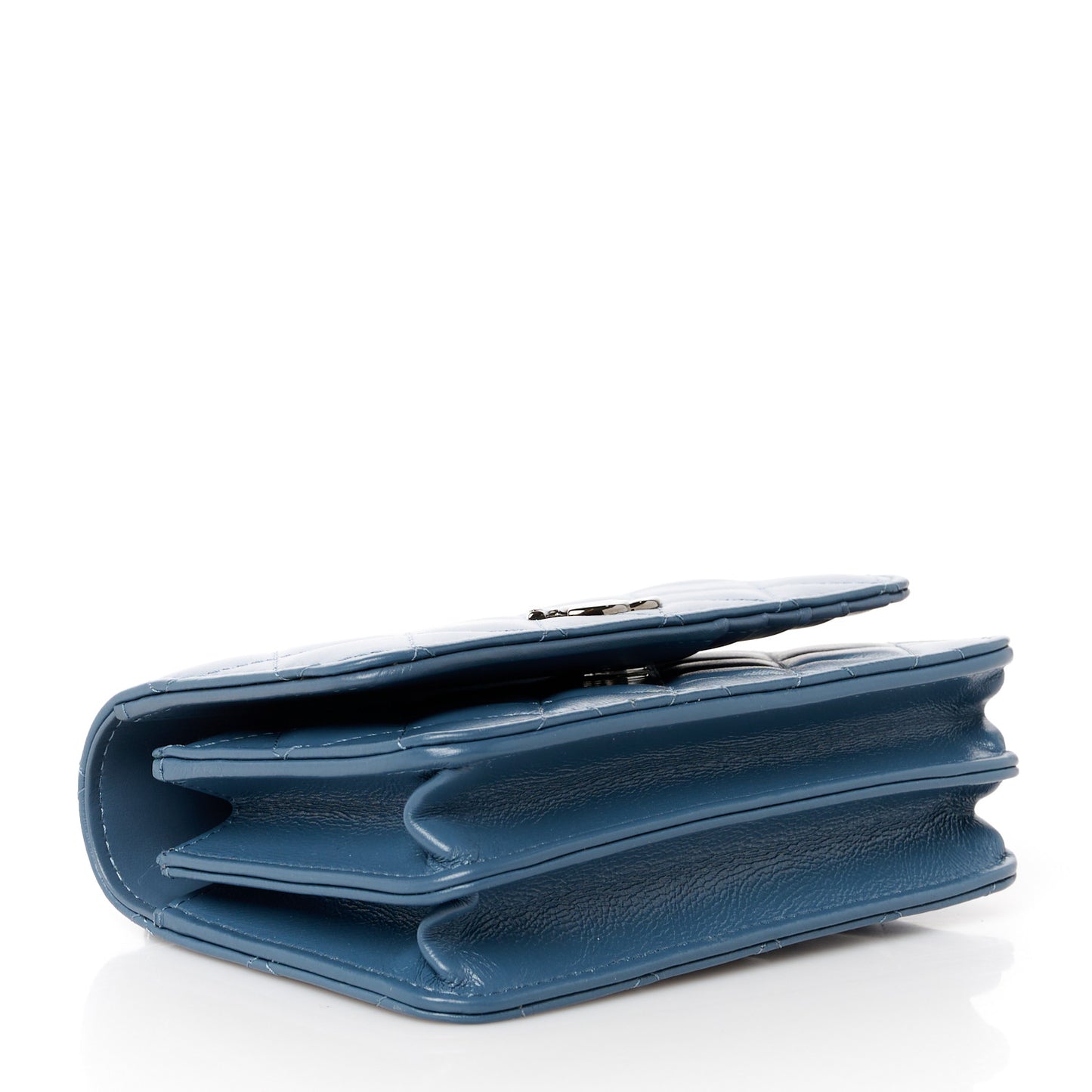 Shiny Crumpled Calfskin Strass Quilted Mini Top Handle Wallet On Chain Blue