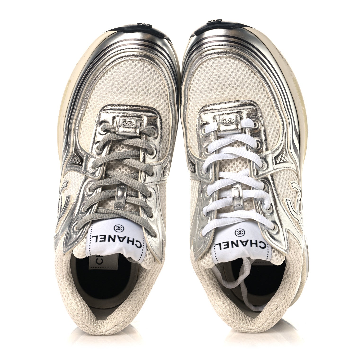 Chanel Fabric Laminated Calfskin Stretch CC Womens Sneakers 36