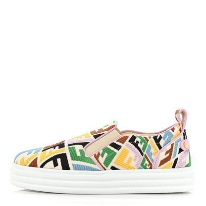 Fendi X SARA COLEMAN Canvas FF Vertigo Embroidered Womens Rise Slip On Sneakers 39 Grezzo Multicolor 1 of 12